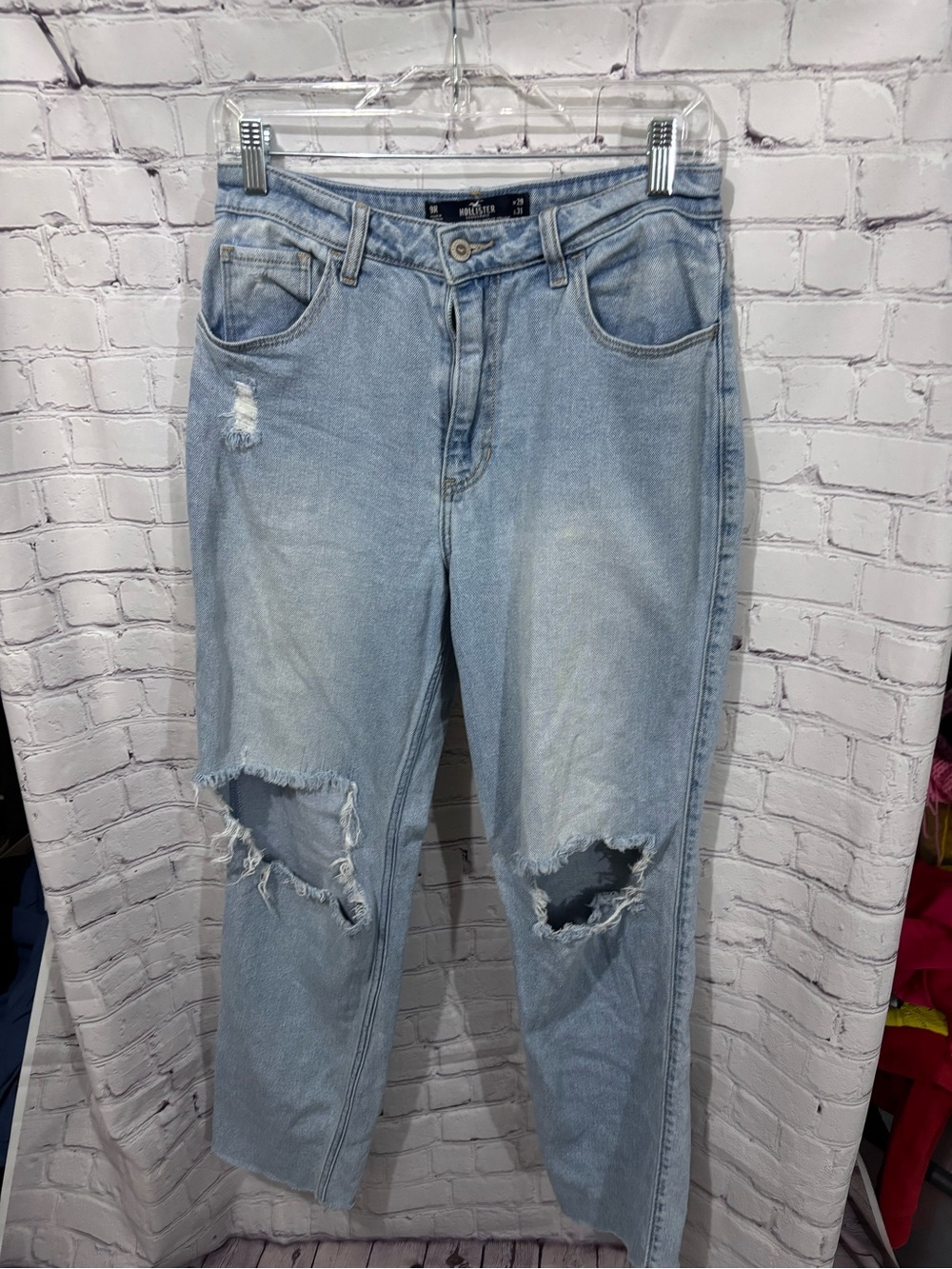 Hollister Light Blue Distressed Straight-Leg Jeans